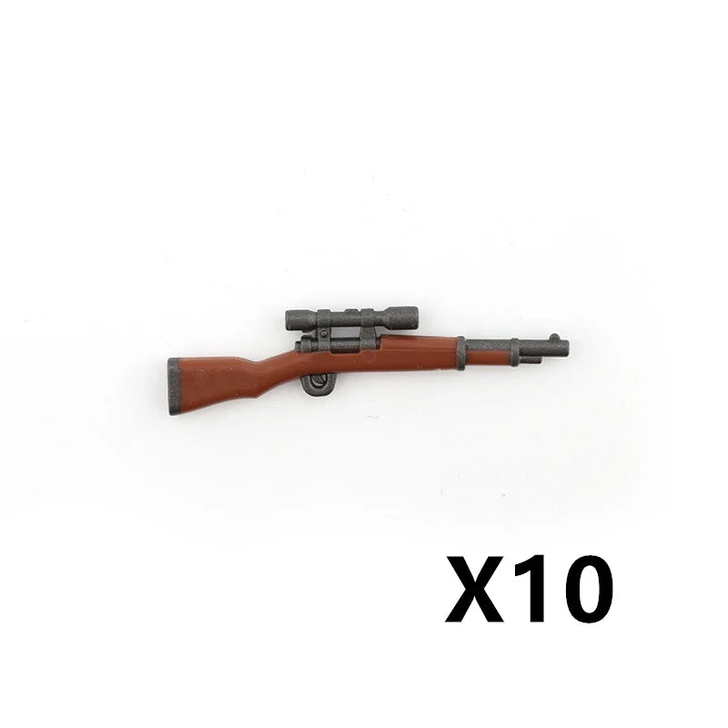 WW2 Soldiers Weapon Building Blocks Set – Two-Color Printed Rifles, Submachine Guns, Sniper Guns – Military Accessories for LEGO® Compatible Bricks – C238