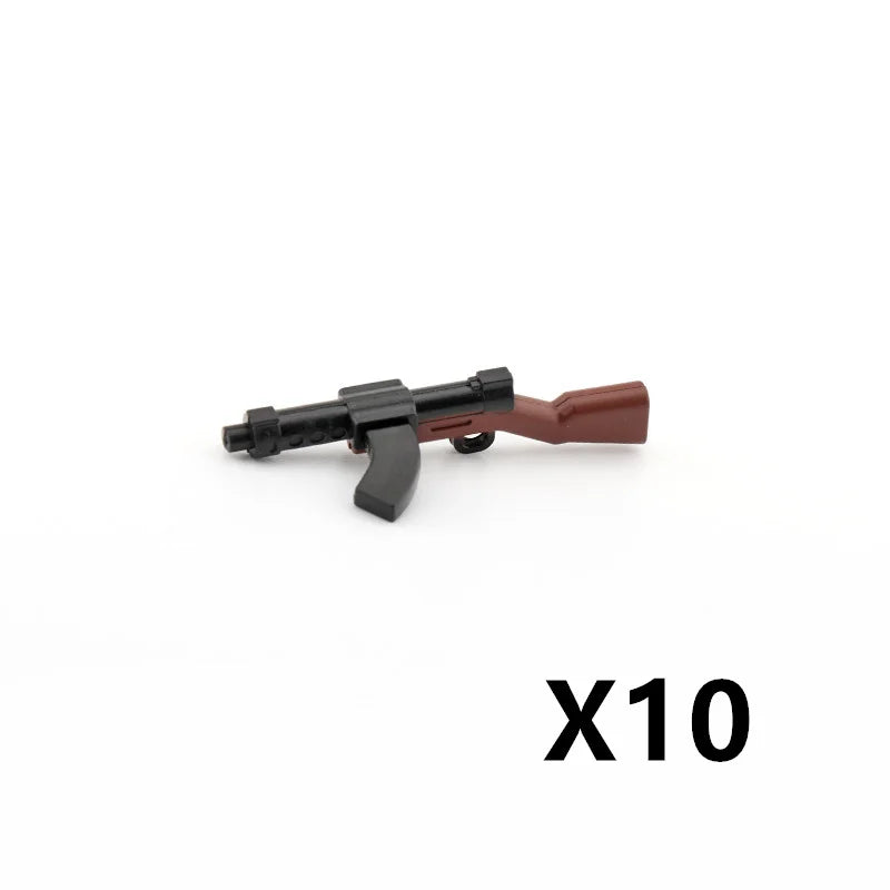 WW2 Soldiers Weapon Building Blocks Set – Two-Color Printed Rifles, Submachine Guns, Sniper Guns – Military Accessories for LEGO® Compatible Bricks – C238