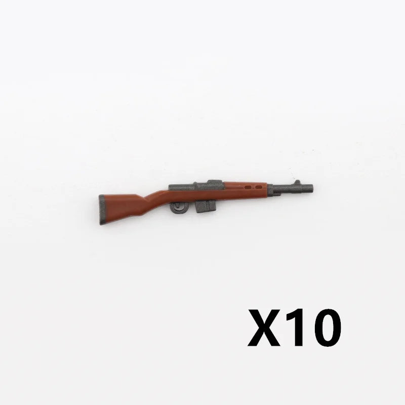 WW2 Soldiers Weapon Building Blocks Set – Two-Color Printed Rifles, Submachine Guns, Sniper Guns – Military Accessories for LEGO® Compatible Bricks – C238