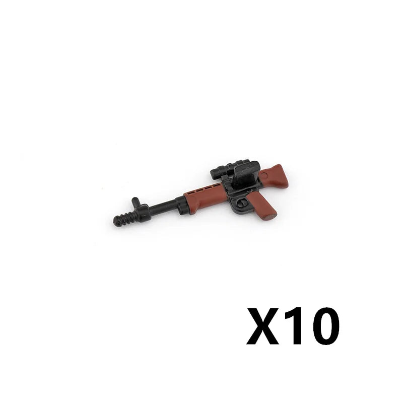 WW2 Soldiers Weapon Building Blocks Set – Two-Color Printed Rifles, Submachine Guns, Sniper Guns – Military Accessories for LEGO® Compatible Bricks – C238