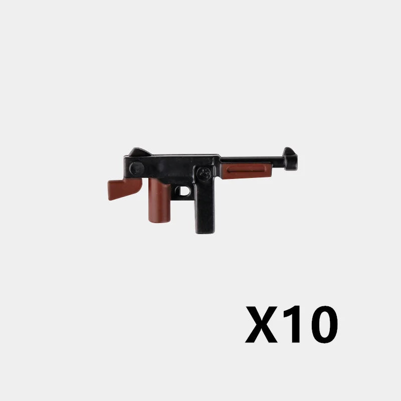 WW2 Soldiers Weapon Building Blocks Set – Two-Color Printed Rifles, Submachine Guns, Sniper Guns – Military Accessories for LEGO® Compatible Bricks – C238
