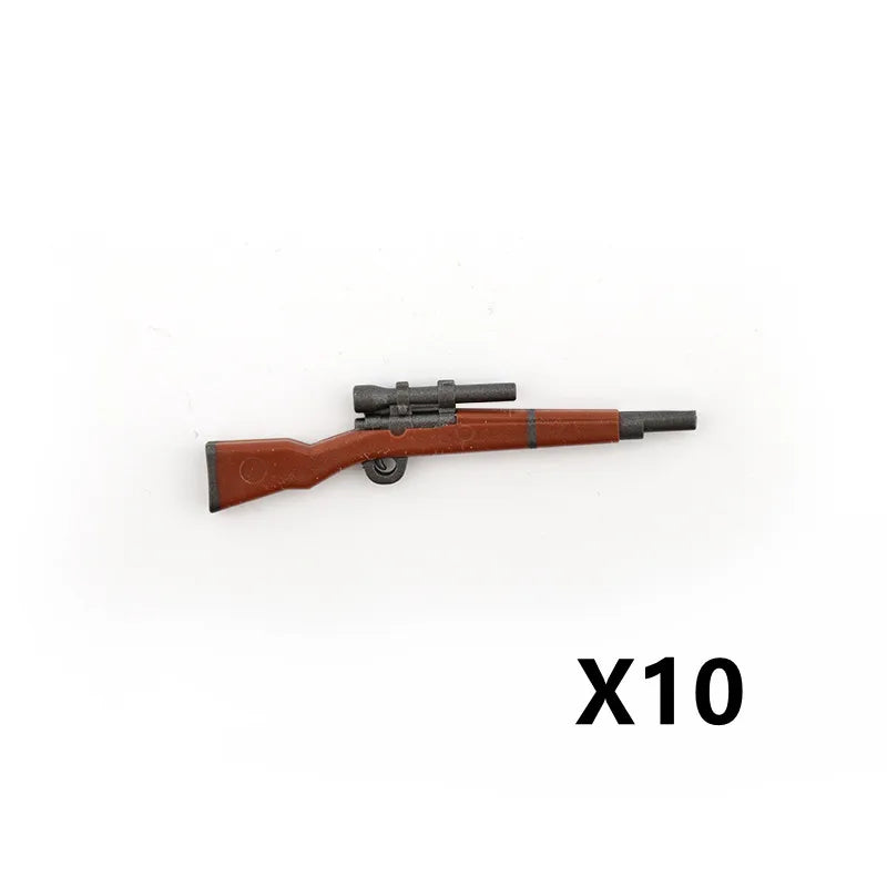 WW2 Soldiers Weapon Building Blocks Set – Two-Color Printed Rifles, Submachine Guns, Sniper Guns – Military Accessories for LEGO® Compatible Bricks – C238