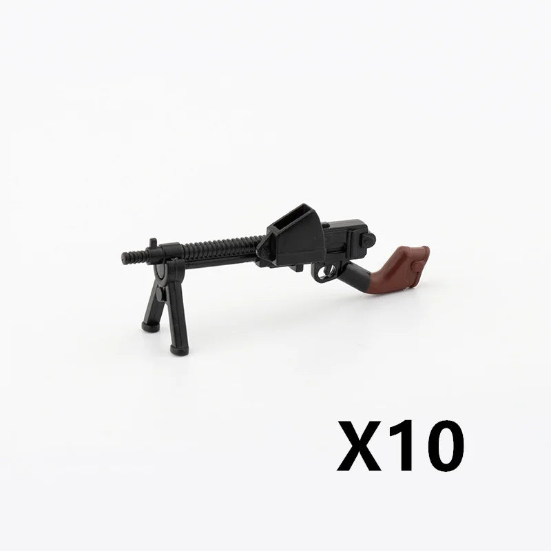 WW2 Soldiers Weapon Building Blocks Set – Two-Color Printed Rifles, Submachine Guns, Sniper Guns – Military Accessories for LEGO® Compatible Bricks – C238
