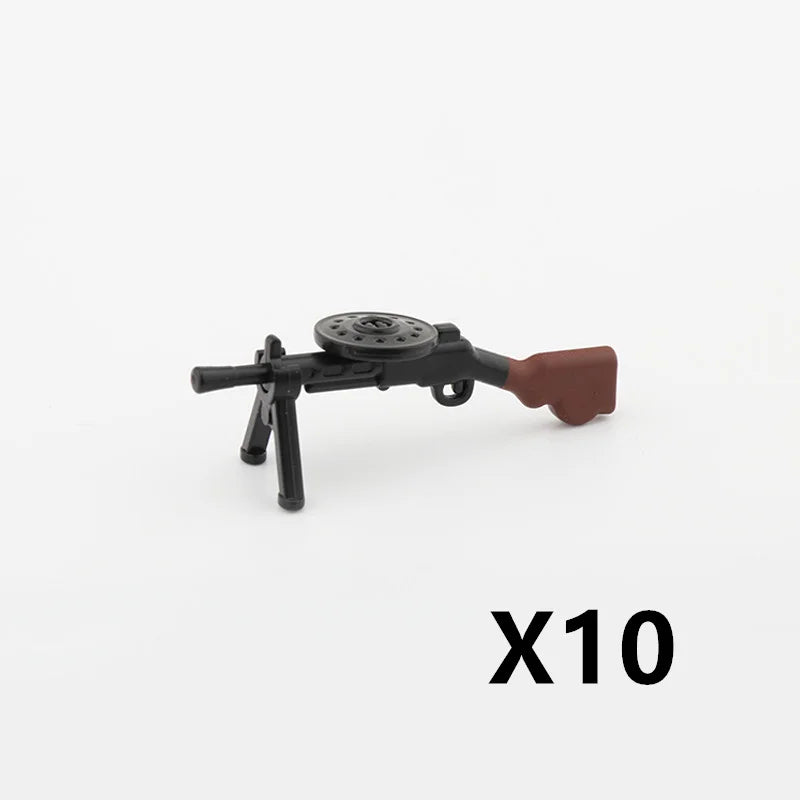 WW2 Soldiers Weapon Building Blocks Set – Two-Color Printed Rifles, Submachine Guns, Sniper Guns – Military Accessories for LEGO® Compatible Bricks – C238