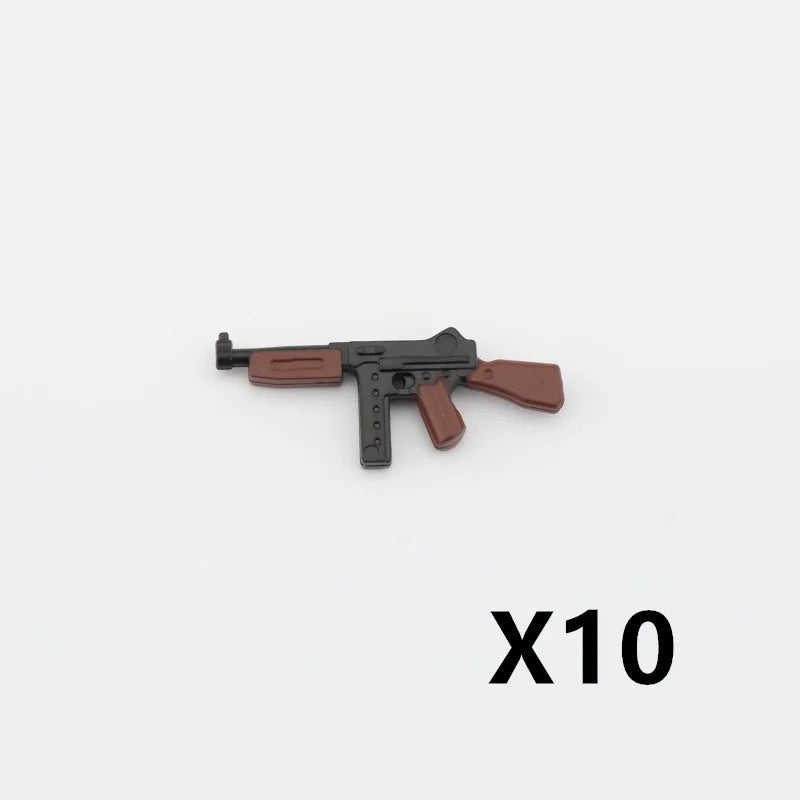 WW2 Soldiers Weapon Building Blocks Set – Two-Color Printed Rifles, Submachine Guns, Sniper Guns – Military Accessories for LEGO® Compatible Bricks – C238