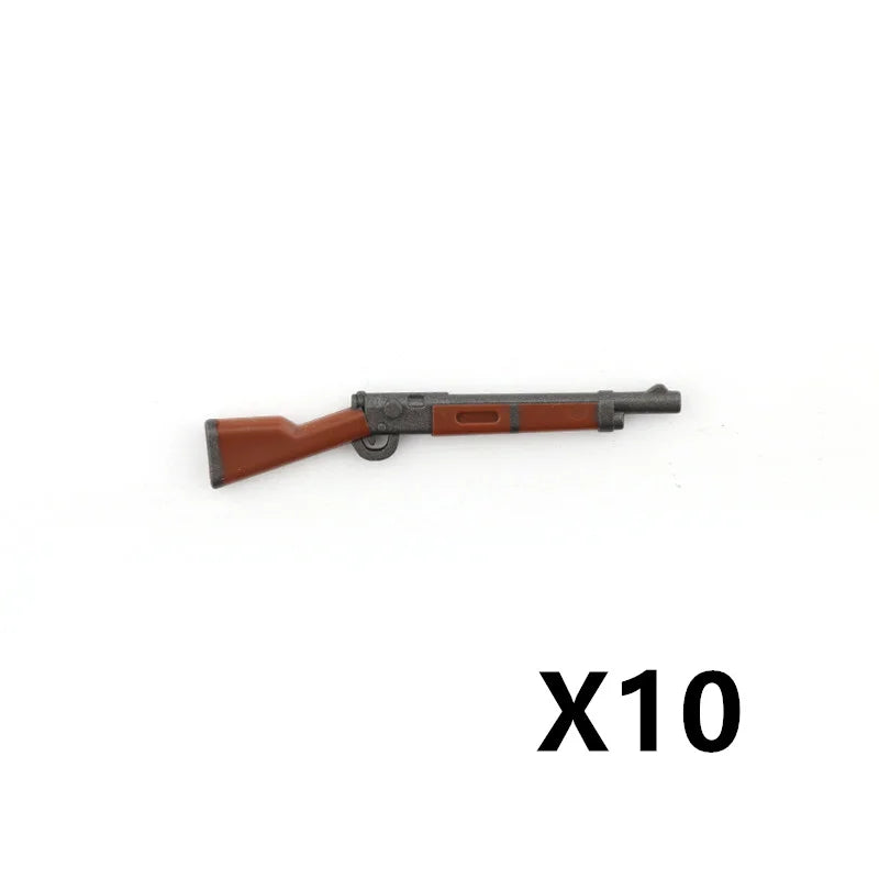 WW2 Soldiers Weapon Building Blocks Set – Two-Color Printed Rifles, Submachine Guns, Sniper Guns – Military Accessories for LEGO® Compatible Bricks – C238