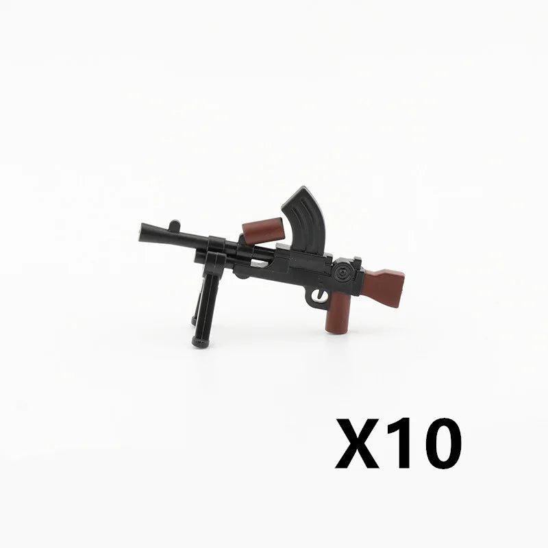 WW2 Soldiers Weapon Building Blocks Set – Two-Color Printed Rifles, Submachine Guns, Sniper Guns – Military Accessories for LEGO® Compatible Bricks – C238