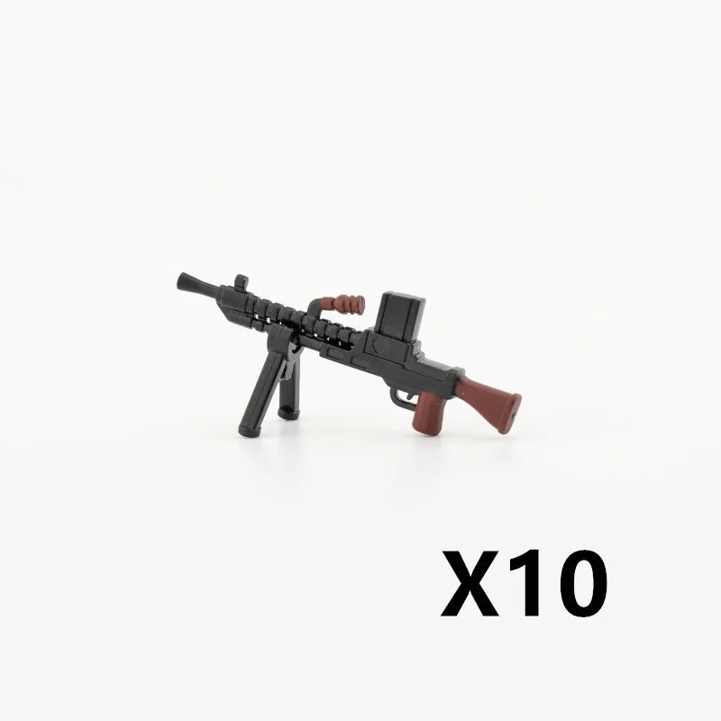 WW2 Soldiers Weapon Building Blocks Set – Two-Color Printed Rifles, Submachine Guns, Sniper Guns – Military Accessories for LEGO® Compatible Bricks – C238