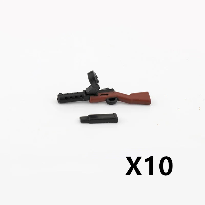 WW2 Soldiers Weapon Building Blocks Set – Two-Color Printed Rifles, Submachine Guns, Sniper Guns – Military Accessories for LEGO® Compatible Bricks – C238