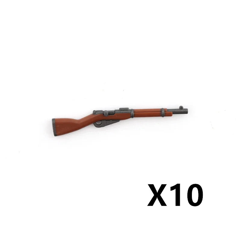 WW2 Soldiers Weapon Building Blocks Set – Two-Color Printed Rifles, Submachine Guns, Sniper Guns – Military Accessories for LEGO® Compatible Bricks – C238