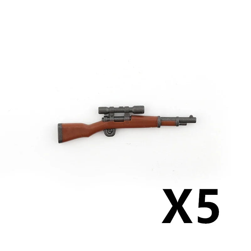 WW2 Soldiers Weapon Building Blocks Set – Two-Color Printed Rifles, Submachine Guns, Sniper Guns – Military Accessories for LEGO® Compatible Bricks – C238