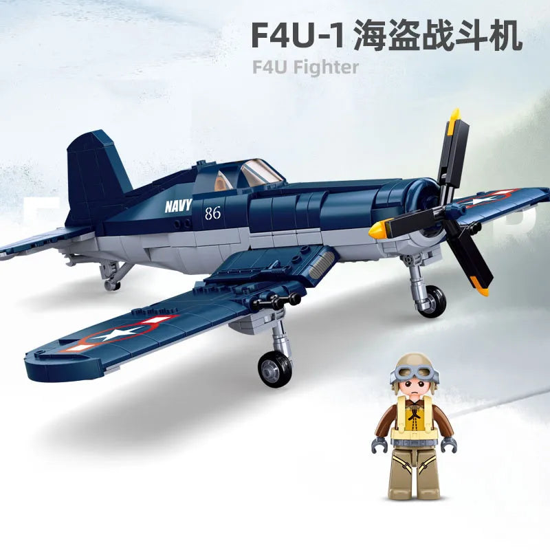 550PCS WW2 F4U-1 Pirate Fighter Building Blocks Set – Lego Compatible Airplane Model for Kids | Pacific Storm Air Force Bricks Kit