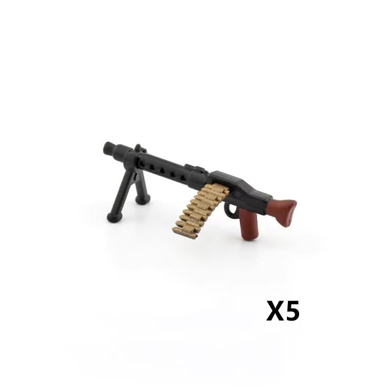 WW2 Soldiers Weapon Building Blocks Set – Two-Color Printed Rifles, Submachine Guns, Sniper Guns – Military Accessories for LEGO® Compatible Bricks – C238