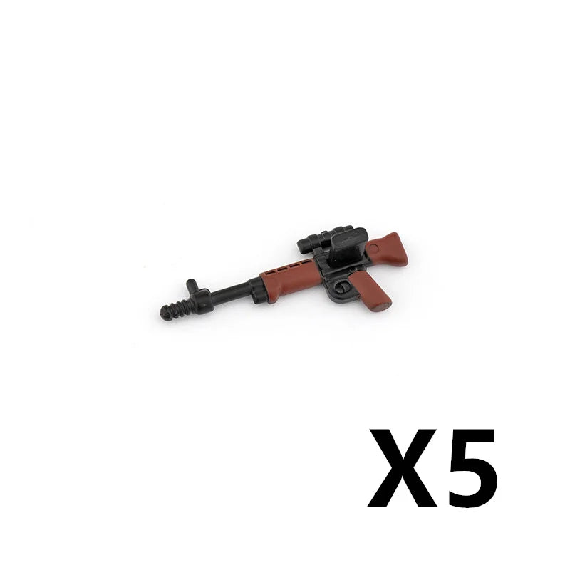 WW2 Soldiers Weapon Building Blocks Set – Two-Color Printed Rifles, Submachine Guns, Sniper Guns – Military Accessories for LEGO® Compatible Bricks – C238
