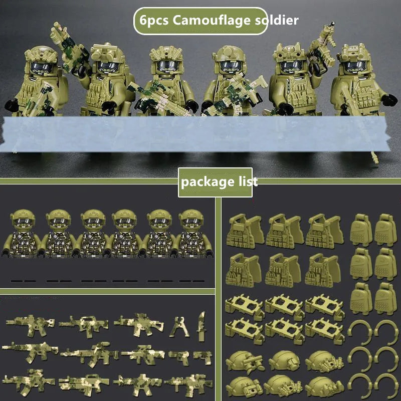 Special Forces Military Minifigures Set – Lego Compatible Army Soldiers with Weapons & Gear – Kids DIY Battle Toy