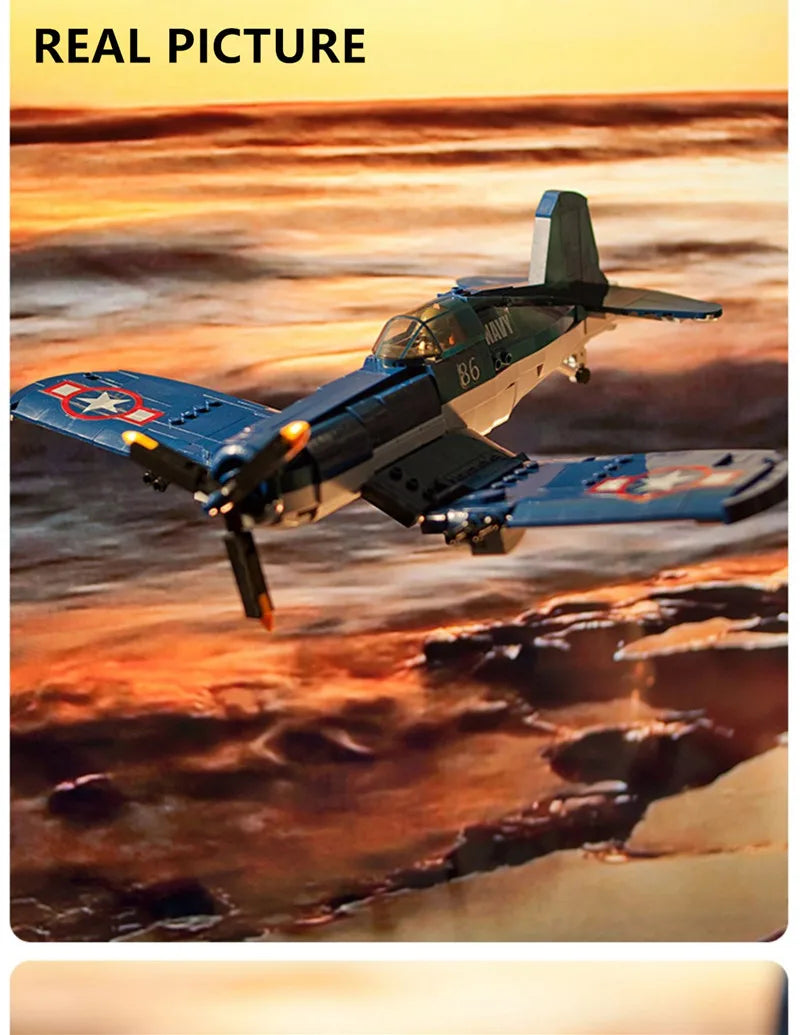 550PCS WW2 F4U-1 Pirate Fighter Building Blocks Set – Lego Compatible Airplane Model for Kids | Pacific Storm Air Force Bricks Kit