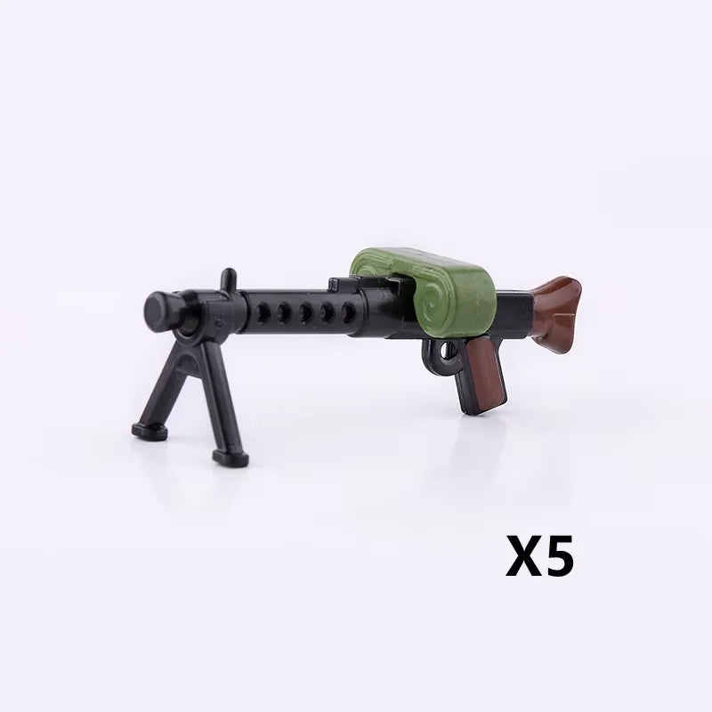 WW2 Soldiers Weapon Building Blocks Set – Two-Color Printed Rifles, Submachine Guns, Sniper Guns – Military Accessories for LEGO® Compatible Bricks – C238