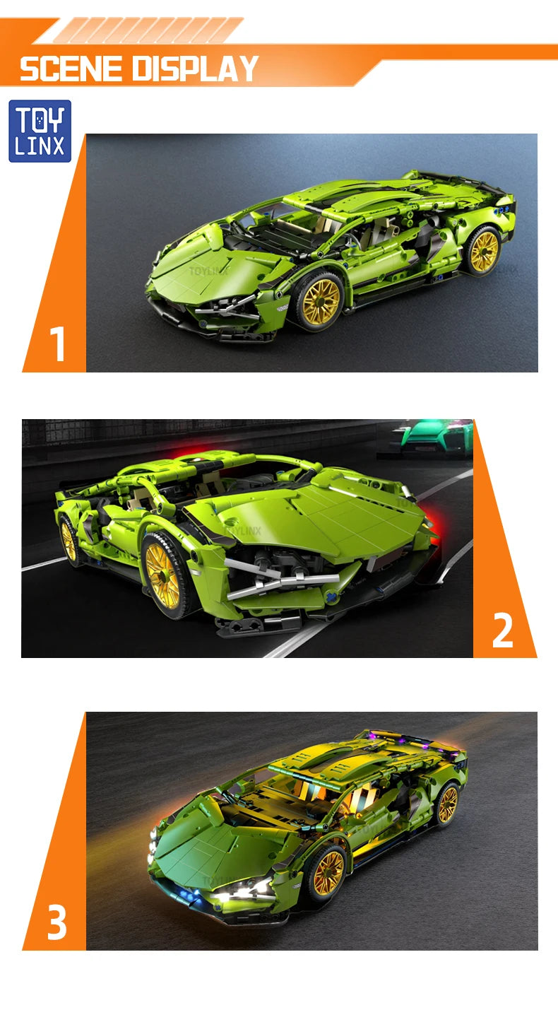 SuperCar Building Blocks | ToylinX Lamborghini & Bugatti Supercar Model | LEGO-Compatible Mechanical DIY Set | RC-Ready Puzzle Bricks Gift