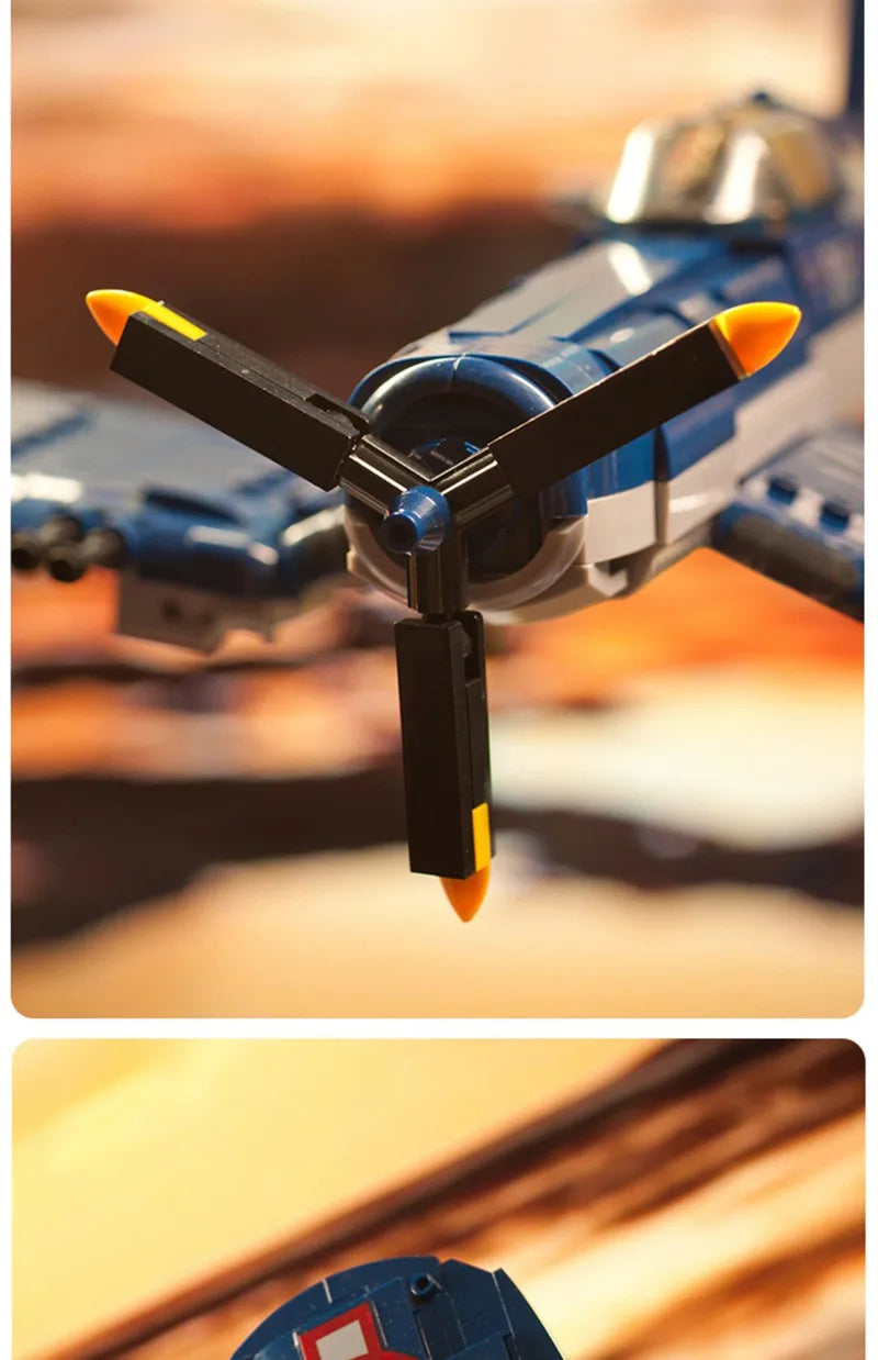 550PCS WW2 F4U-1 Pirate Fighter Building Blocks Set – Lego Compatible Airplane Model for Kids | Pacific Storm Air Force Bricks Kit