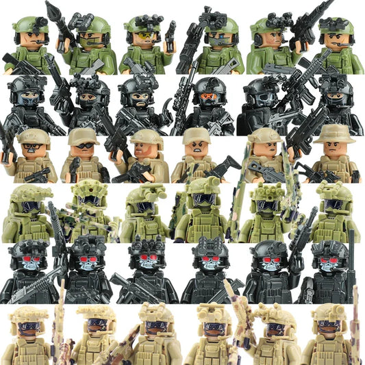 Special Forces Military Minifigures Set – Lego Compatible Army Soldiers with Weapons & Gear – Kids DIY Battle Toy