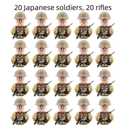 WWII Military Minifigures – 20-Pack Soldiers from Various Nations – Lego Compatible Army Figures with Weapons & Gear