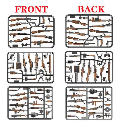 WW2 Soldiers Weapon Building Blocks Set – Two-Color Printed Rifles, Submachine Guns, Sniper Guns – Military Accessories for LEGO® Compatible Bricks – C238