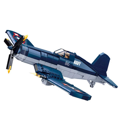 550PCS WW2 F4U-1 Pirate Fighter Building Blocks Set – Lego Compatible Airplane Model for Kids | Pacific Storm Air Force Bricks Kit