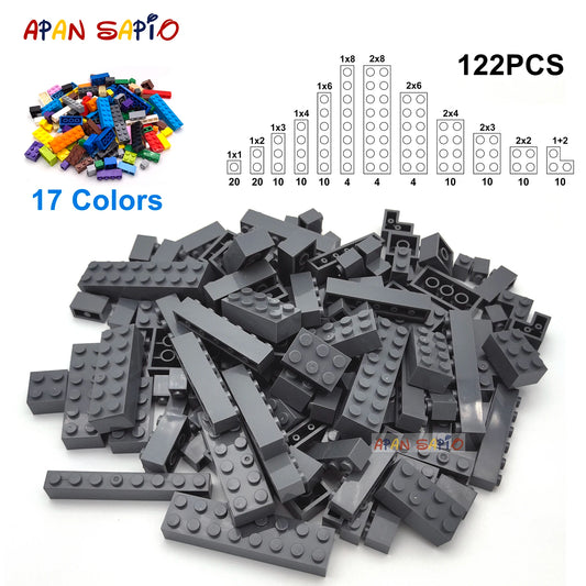 122PCS Thick Figures DIY Building Blocks Set – 12 Size Mixed Bricks, 17 Colors, LEGO® Compatible Educational Plastic Toys for Kids