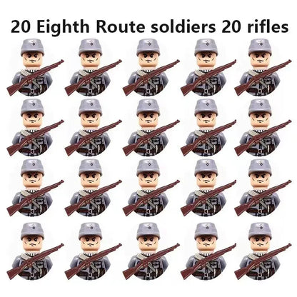 WWII Military Minifigures – 20-Pack Soldiers from Various Nations – Lego Compatible Army Figures with Weapons & Gear