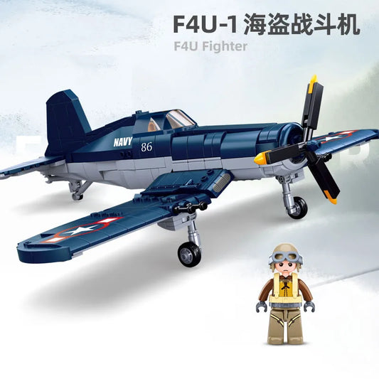 550PCS WW2 F4U-1 Pirate Fighter Building Blocks Set – Lego Compatible Airplane Model for Kids | Pacific Storm Air Force Bricks Kit