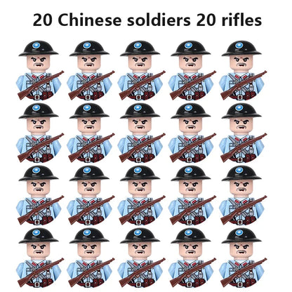 WWII Military Minifigures – 20-Pack Soldiers from Various Nations – Lego Compatible Army Figures with Weapons & Gear