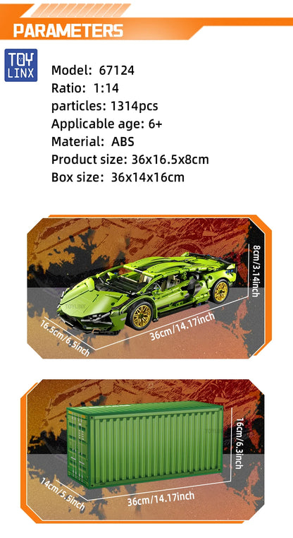 SuperCar Building Blocks | ToylinX Lamborghini & Bugatti Supercar Model | LEGO-Compatible Mechanical DIY Set | RC-Ready Puzzle Bricks Gift