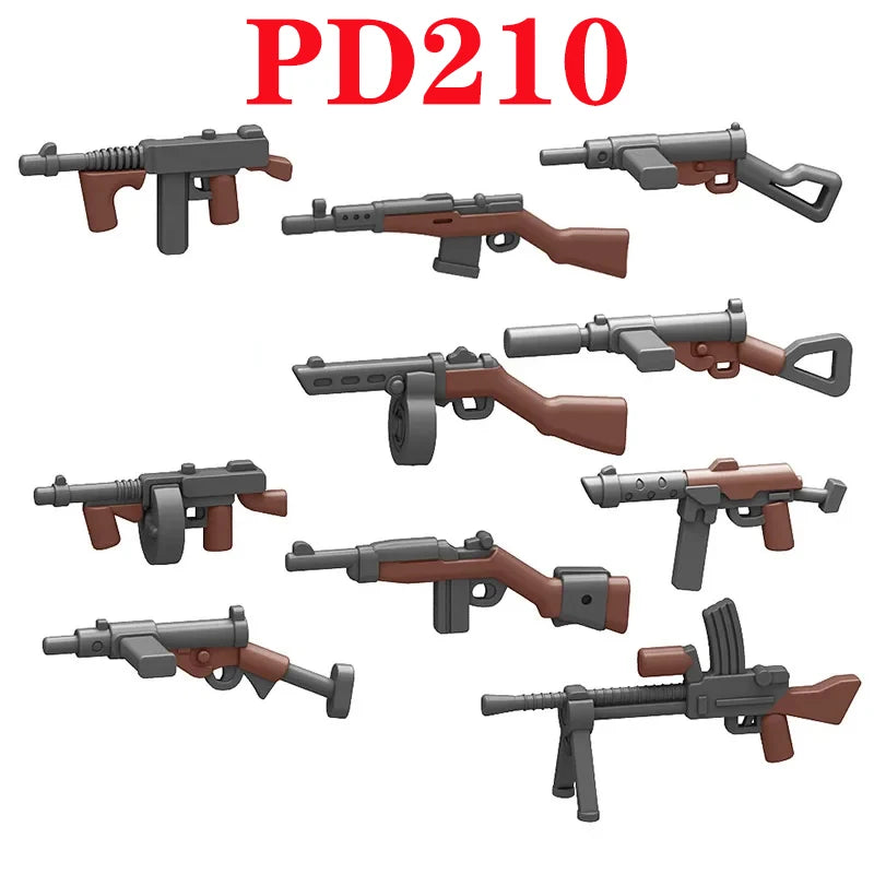 WW2 Soldiers Weapon Building Blocks Set – Two-Color Printed Rifles, Submachine Guns, Sniper Guns – Military Accessories for LEGO® Compatible Bricks – C238