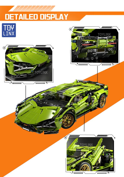 SuperCar Building Blocks | ToylinX Lamborghini & Bugatti Supercar Model | LEGO-Compatible Mechanical DIY Set | RC-Ready Puzzle Bricks Gift