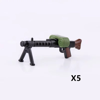 WW2 Soldiers Weapon Building Blocks Set – Two-Color Printed Rifles, Submachine Guns, Sniper Guns – Military Accessories for LEGO® Compatible Bricks – C238
