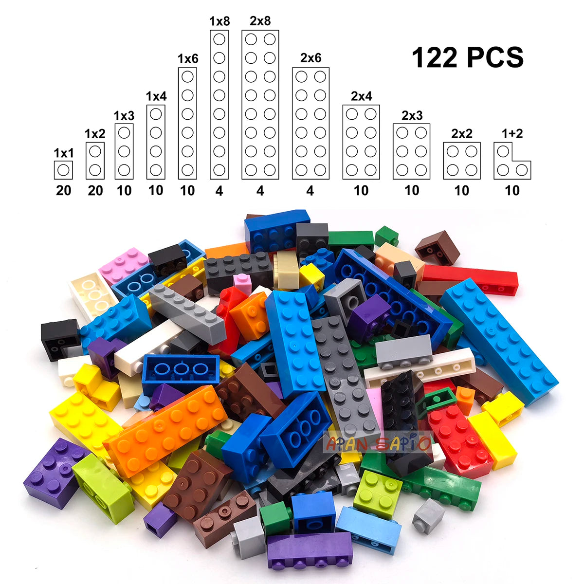 122PCS Thick Figures DIY Building Blocks Set – 12 Size Mixed Bricks, 17 Colors, LEGO® Compatible Educational Plastic Toys for Kids