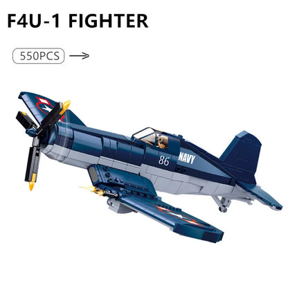 550PCS WW2 F4U-1 Pirate Fighter Building Blocks Set – Lego Compatible Airplane Model for Kids | Pacific Storm Air Force Bricks Kit